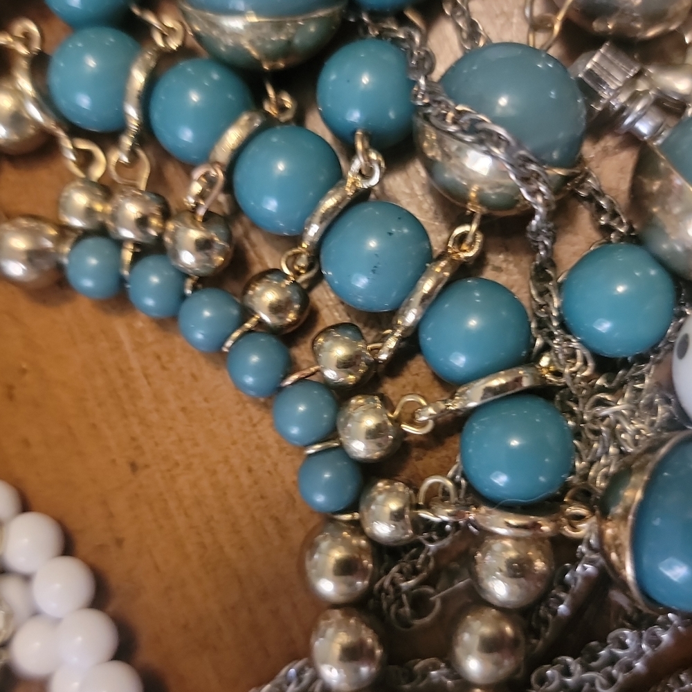 Part Of Mystery Jar Pull: Silver and Turquoise Beaded Necklace